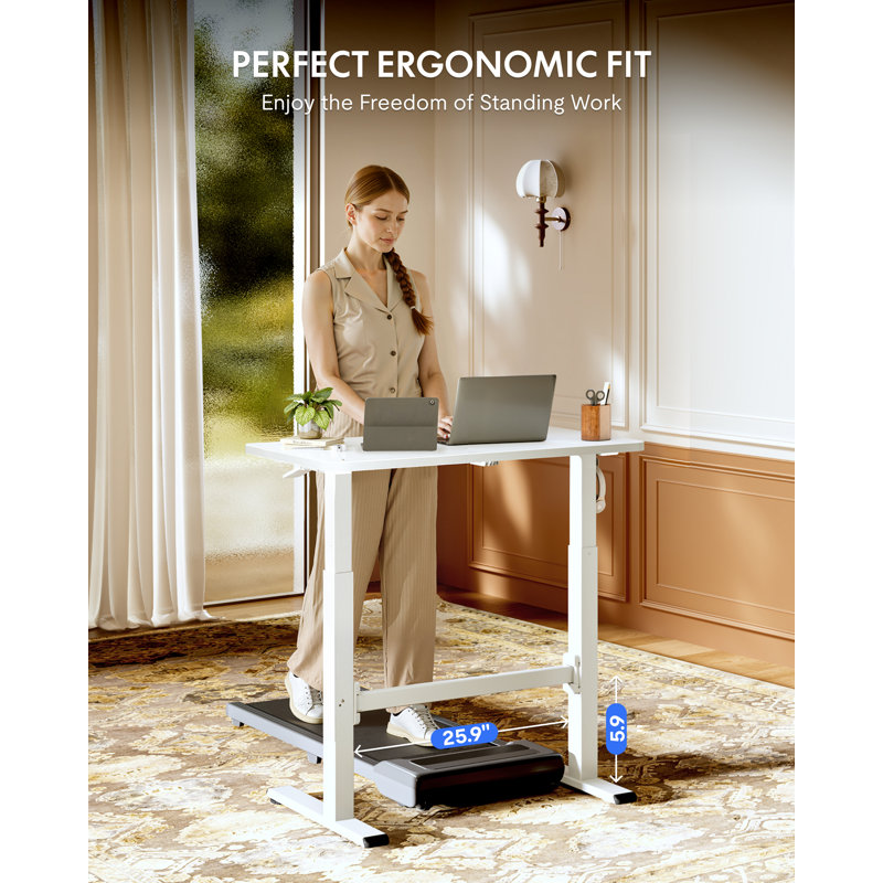 Gas Spring Adjustable Mobile Standing Desk With Wheels, White, 45.3" H x 39.4 W x 23.6" D