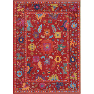 Bungalow Rose Adrith Bodrum Vintage Bohemian Floral Red Area Rug