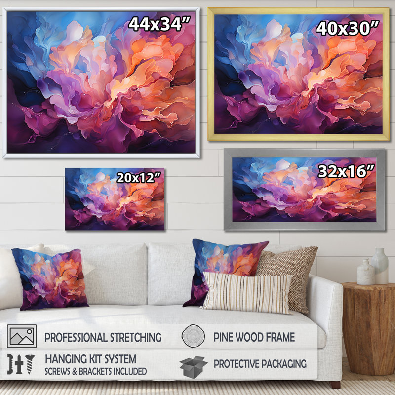 Jakin " Aurora Borealis Charm Liquid Art ", Natural Floater Framed Canvas, 16" H x 32" W x 1" D