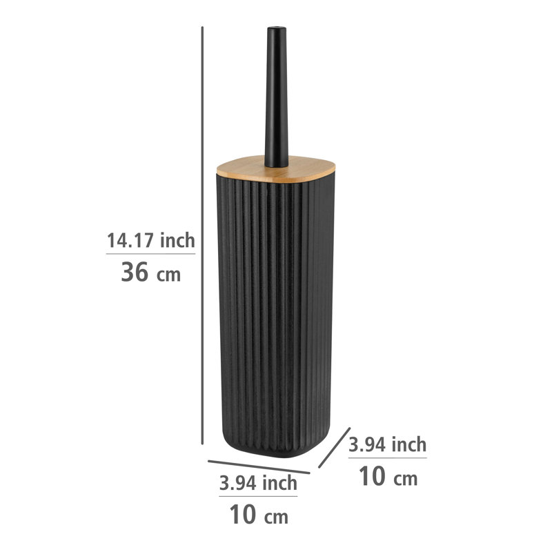 17 Stories toilet brush set, Mod. Rotello, black, with a bamboo lid and a grooved structure, Black