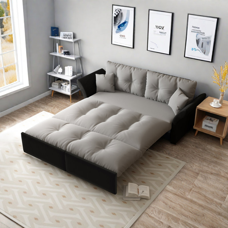 2 Seater Velvet Sofa Bed, Light Grey