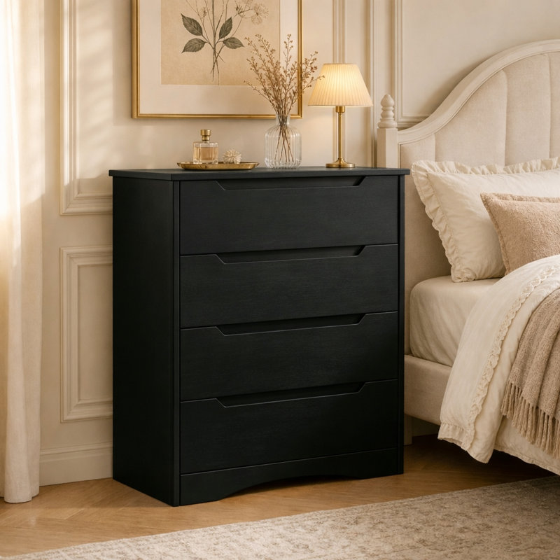 Michiaki 28.1" W 4-Drawer Dresser , Black