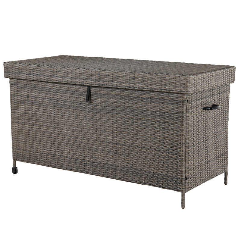 Grand Patio 170 Gallons Wicker Deck Box with Wheels, Light Brown