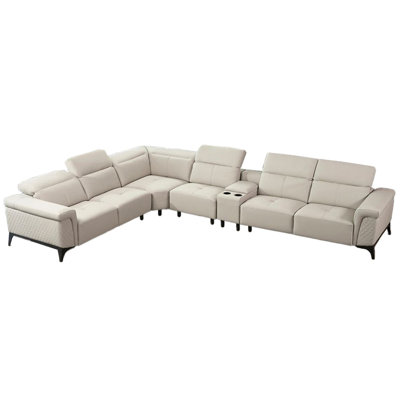 Canapé modulaire en cuir italien gris clair 5 pièces American Eagle Design EK-L095