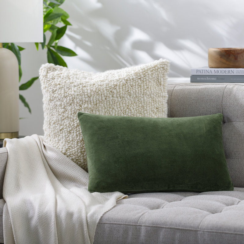 Harpswell Catana Cotton Lumbar Rectangular Pillow, 13" x 20", Down, Green