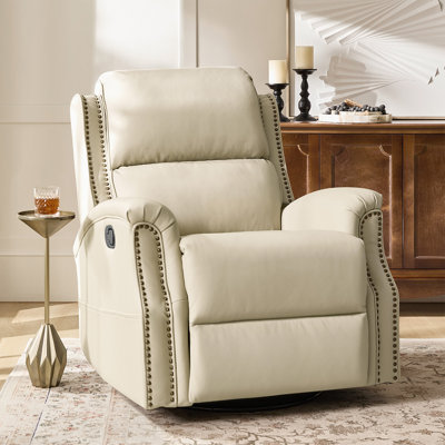  Felisa 34''W Traditional Swivel Rocker Manual Genuine Leather Recliner