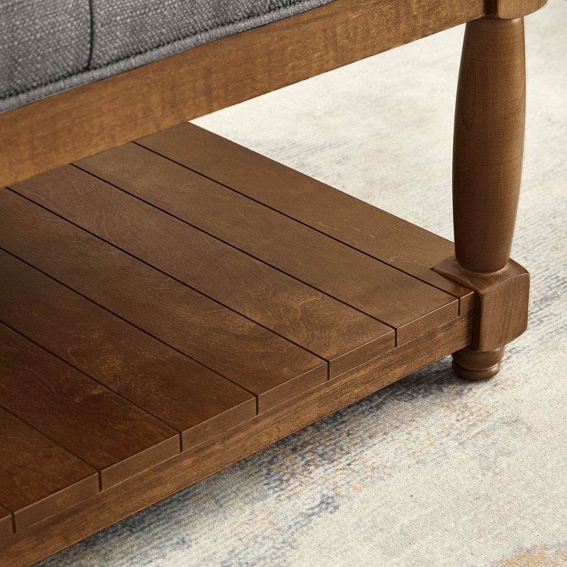 Grande table basse carrée avec repose-pieds en lin capitonné et grand repose-pieds avec tablette en bois massif, Granit
