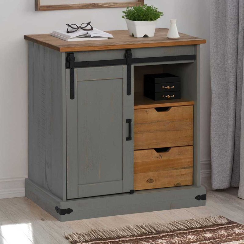 Sideboard HALDEN With Sliding Door 80X40x80 Cm Solid Wood, Grey