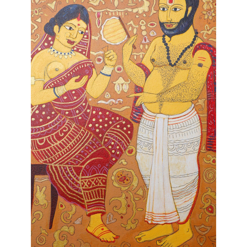 Hommage à Kalighat Pat - 1 | Acrylique sur toile | Par Bhaskar Lahiri