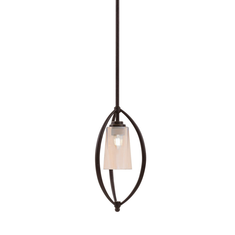 Suspension Albreda Stem Hung Mini présentée en fini granit foncé avec verre ambré dégradé de 11,4 cm de largeur x 16,5 cm de hauteur