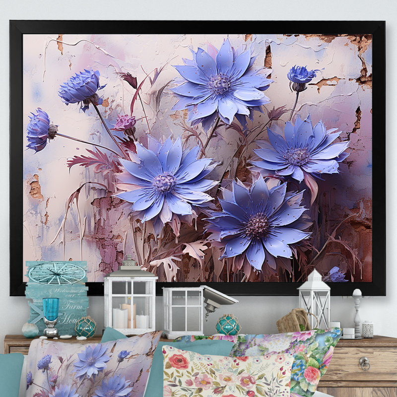 Mauve cornflowers mauve, Cadre simple noir, H 34 po x l 44 po x P 1,5 po