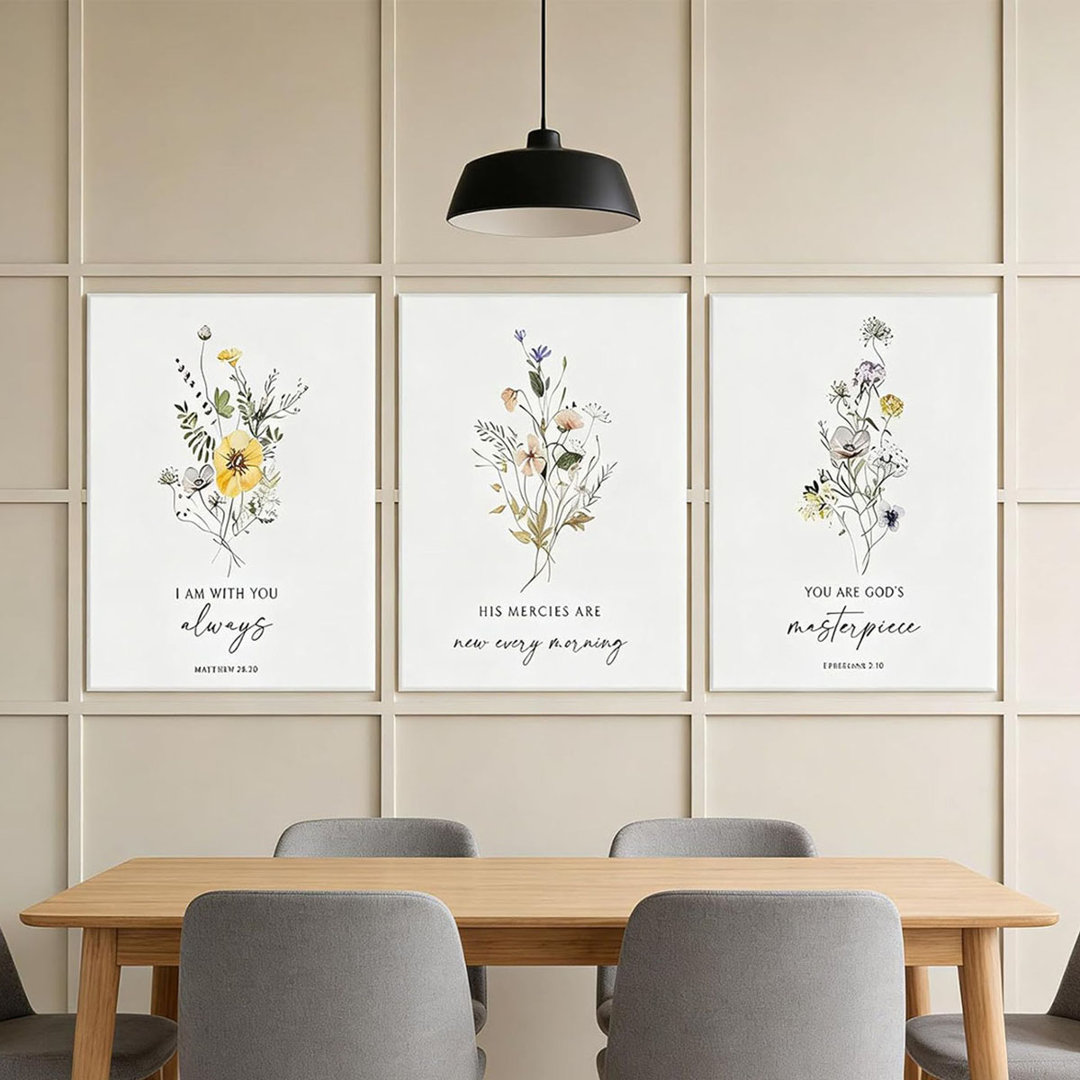 3 Pcs Christian Floral Scripture Canvas Wall Art Wildflower Bible Verse Posters Wall Decor Biblical Psalm Artwork Prints Prayer Room Painting Pictures