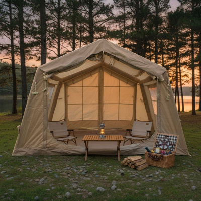 Tentes gonflables de 8 m² pour le camping, tente gonflable avec pompe à main, tente gonflable à installation facile 4 saisons, tentes imperméables Oxford Air Glamping pour camping adulte 4/6/8 personnes