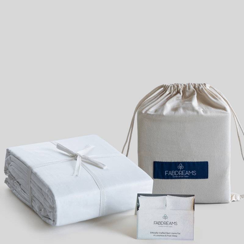 Percale 300 Thread Count Organic 100% Cotton Percale Sheet Set, White, Queen Sheet Set + Fitted Sheet + 2 Pillowcases