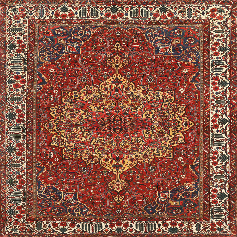 Tapis traditionnel rouge / brun Lapathos, Carré 3 pis