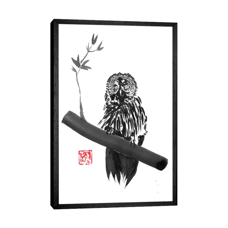 Owl by Péchane - Painting on Canvas, 152.5 cm H x 101.5 cm W, Black Framed
