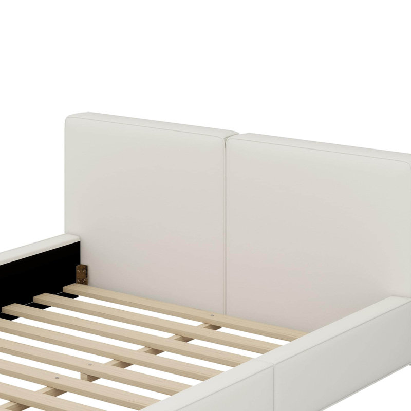 Grand lit tapissier au sol en velours, Beige