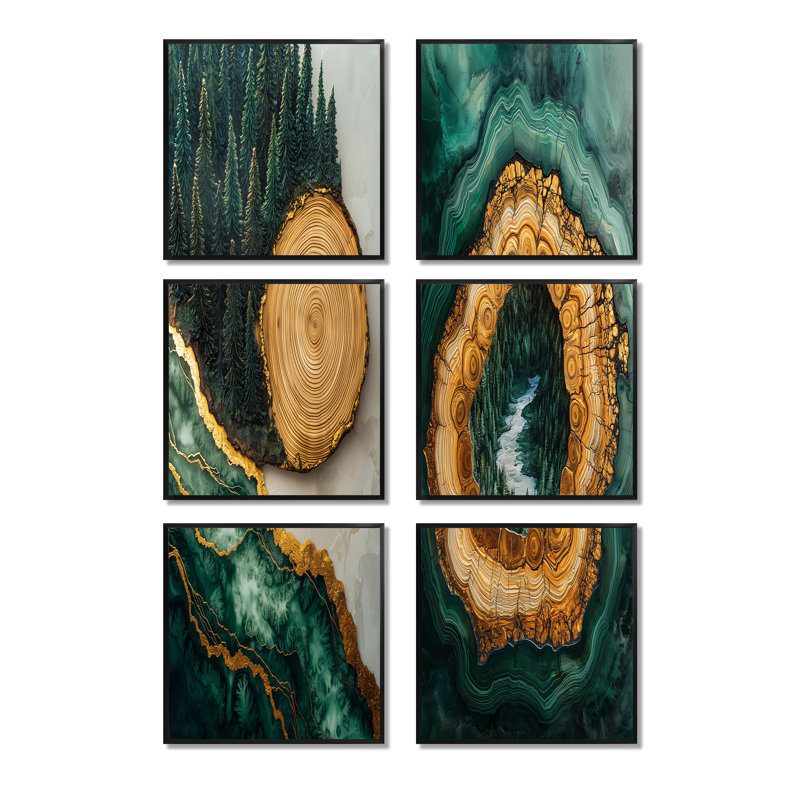 «Bold Forest Landscape Path Of The Emerald River», ensemble de 6 décorations murales paysages, Noir