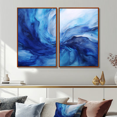 «Blue Emotional Tachisme Waves 2», art mural moderne vert