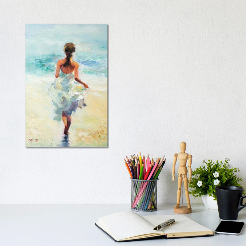 Girl Running On The Waves by Katharina Valeeva - Wrapped Canvas Painting, 20.32 cm H x 30.48 cm W