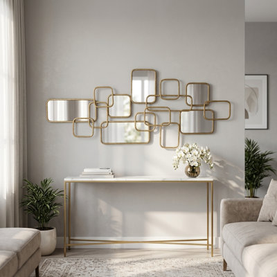 Decorative Geometric Metal Wall Art Sculpture with Mirror Accents for Living Room Decor - Modern Hanging Artistic Wall for Kitchen Home Decorations