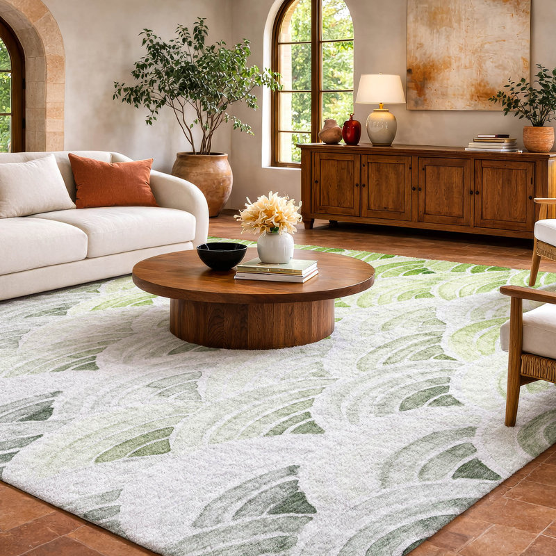 Tapis à poils longs de qualité supérieure lavable à la machine ADS184, Vert, 8 pi x 10 pi