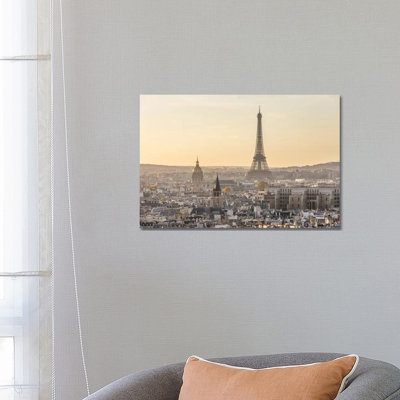 Paris and Eiffel Tower at Sunset, France II 1 Piece Wrapped Canvas Wall Art