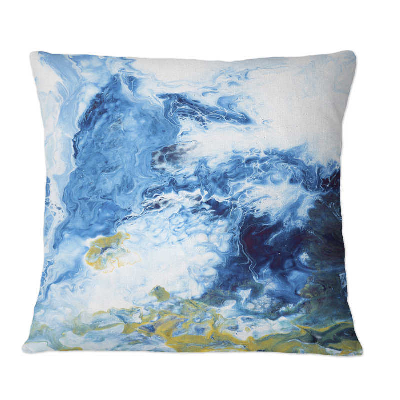 Coussin décoratif bleu et doré à imprimé abstrait moderne, 18 po x 18 po