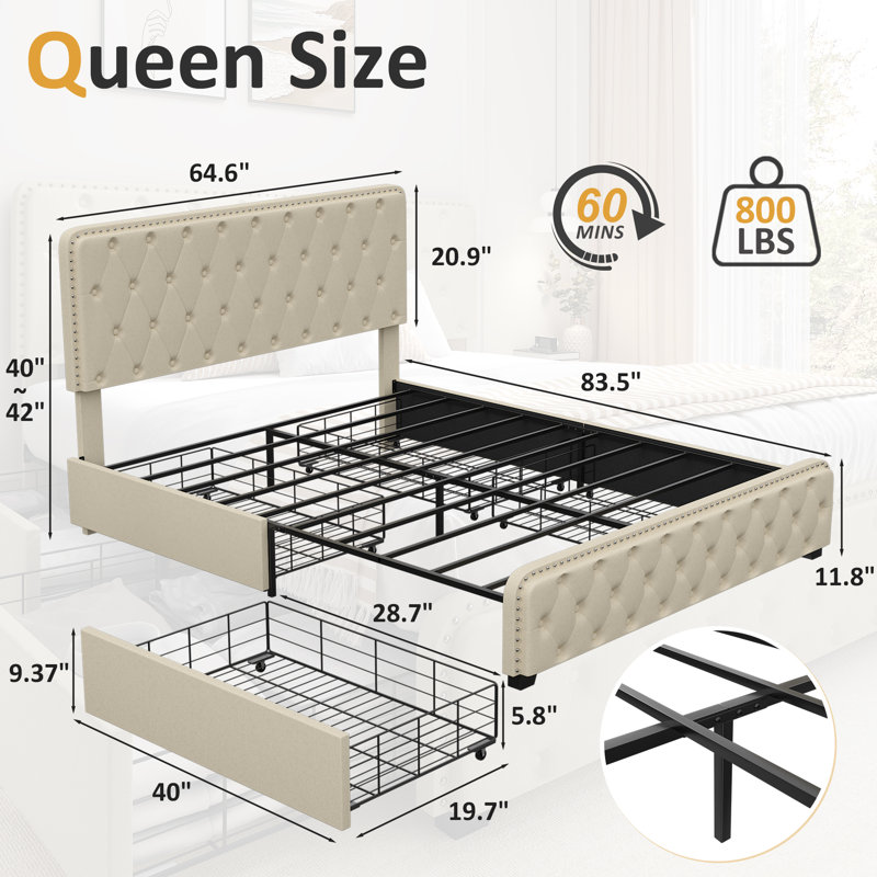 Grand lit avec rangement, Beige