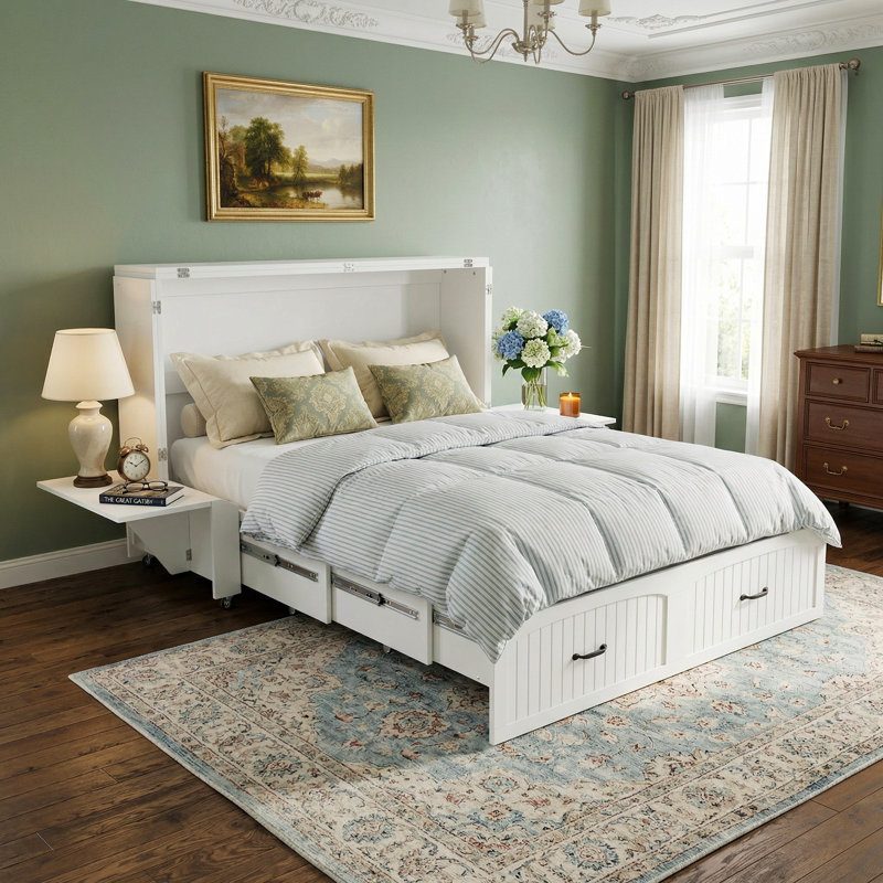 Fold Out Murphy Bed With Nightstands And White Finish