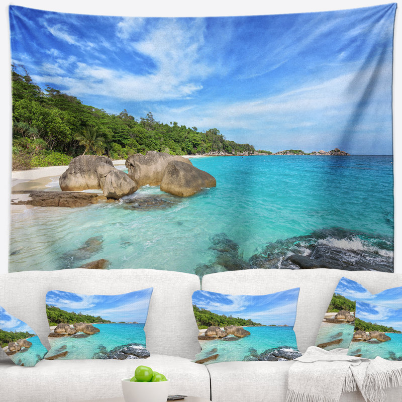 Mer d'été en tapisserie de thaïlande Landscape, H 32 po x l 39 po