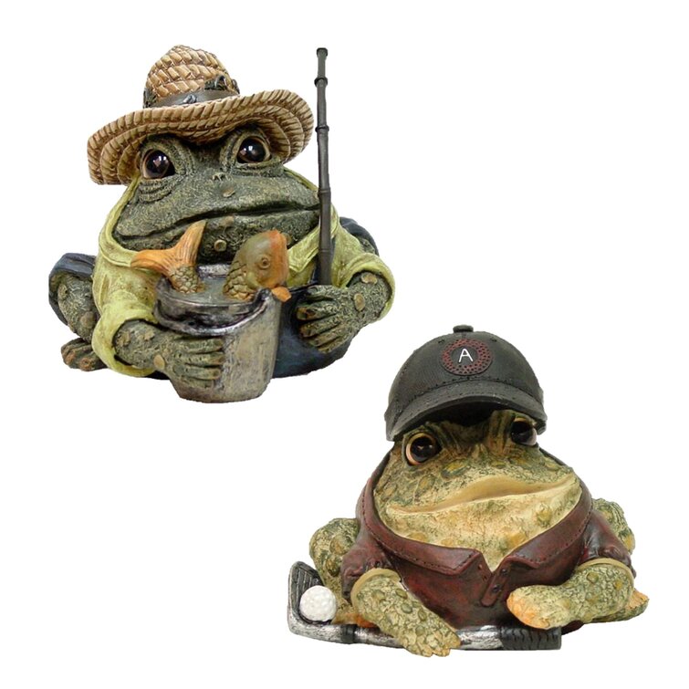 Golfer and Fisherman Character Toad Garden 2 Piece Statue Set
