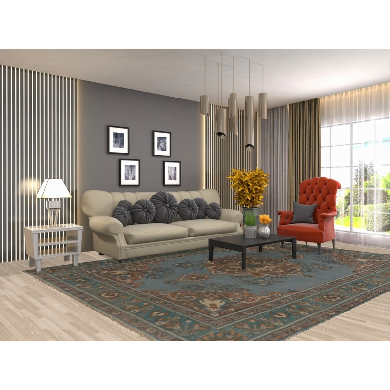 Tapis traditionnel bleu surteint 8 x 11