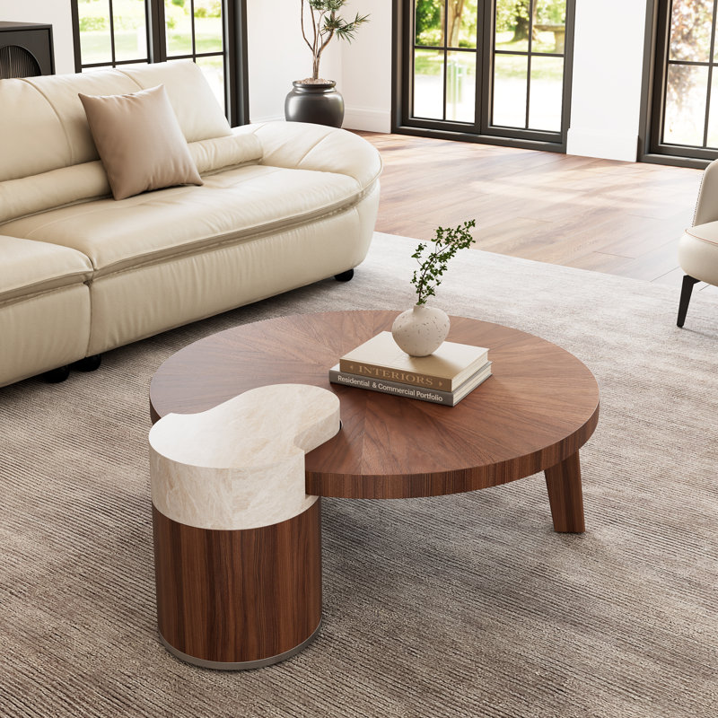 Irregular Round Solid Wood Walnut Coffee Table