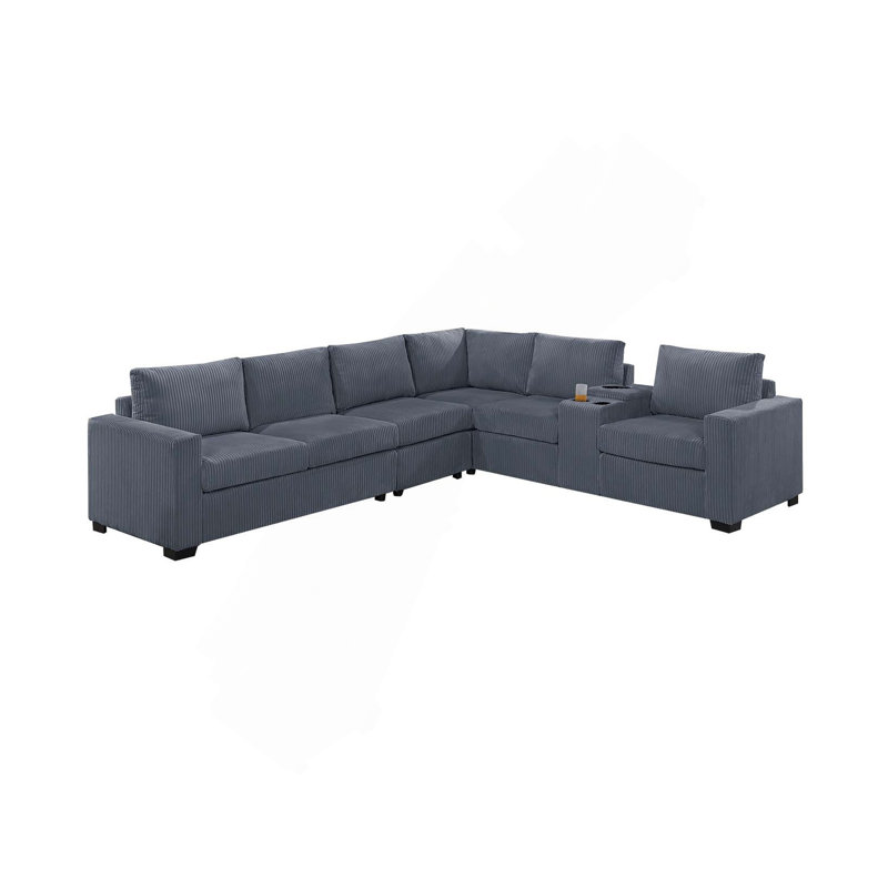 Ensemble de canapé moderne modulaire en velours côtelé 6 pièces, Gris foncé
