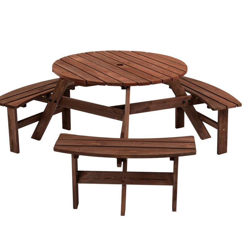 Outdoor 6 Picnic Table With 35" Tabletop - For Patio, Backyard, Garden, Natural Elegance Finish Large Tabletop, 3 Benches, 1720Lb Capacity, Classic Look