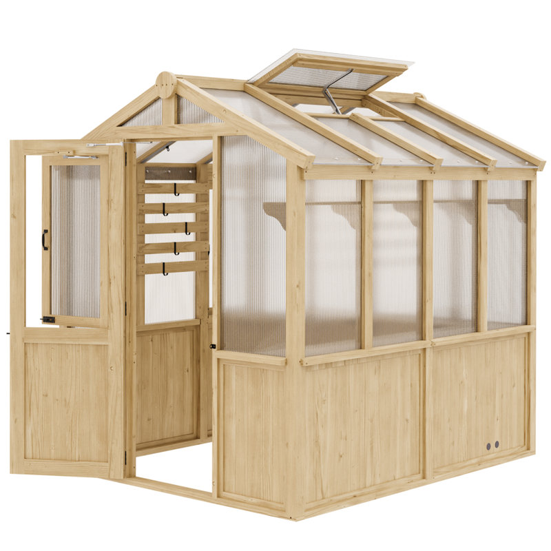 6.7'W x 7.5'D x 7.7’H Wooden Polycarbonate Greenhouse
