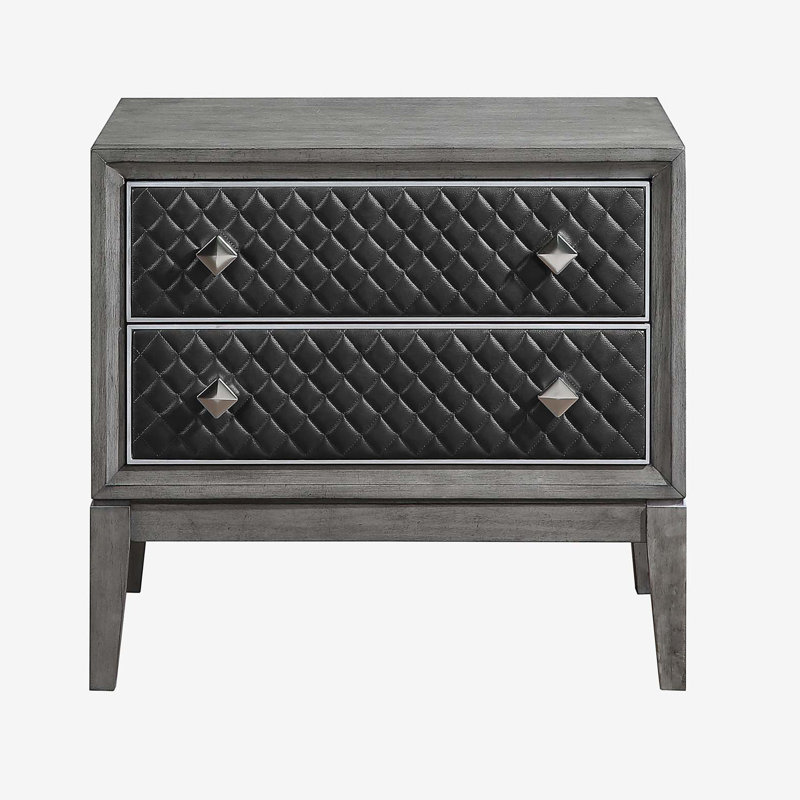 Table de chevet moderne à deux tiroirs en similicuir gris