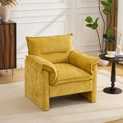 Fauteuil d'appoint en chenille avec coussin d'assise et accoudoirs monobloc amovible