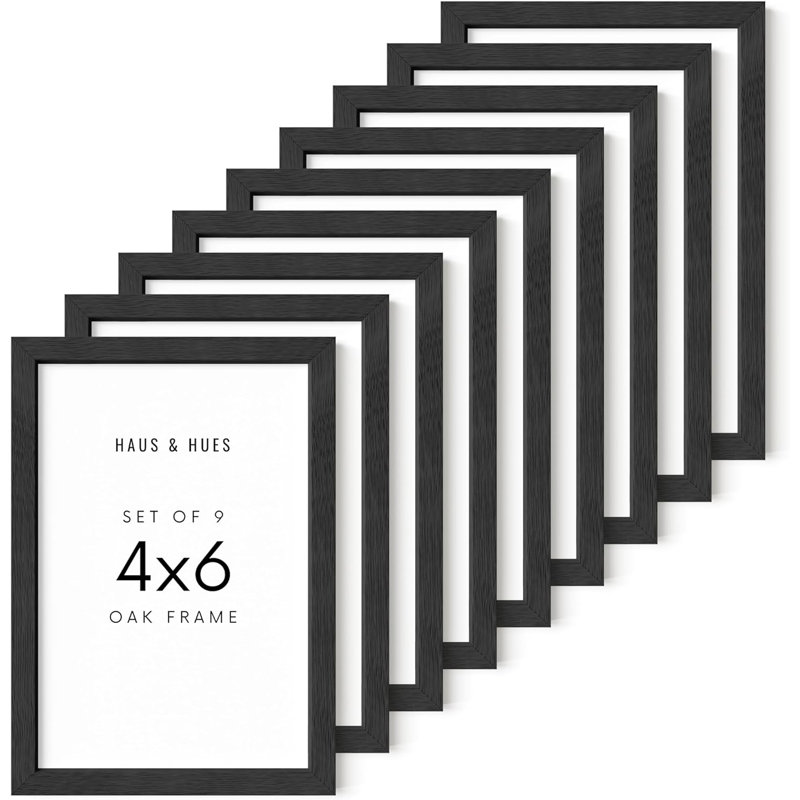 Cadre photo en bois massif - ensemble de 9, Noir, L 4 po x H 6 po