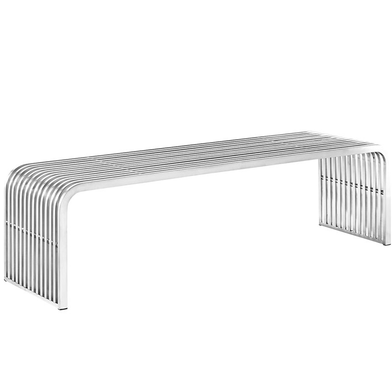 Modway Pipe Stainless Steel Bench, 16.5" H x 60" W x 15.5" D