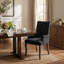 Fauteuil de salle à manger d'appoint élégant, capitonné, en tissu chenille, avec pieds en bois massif courbés.-99742649