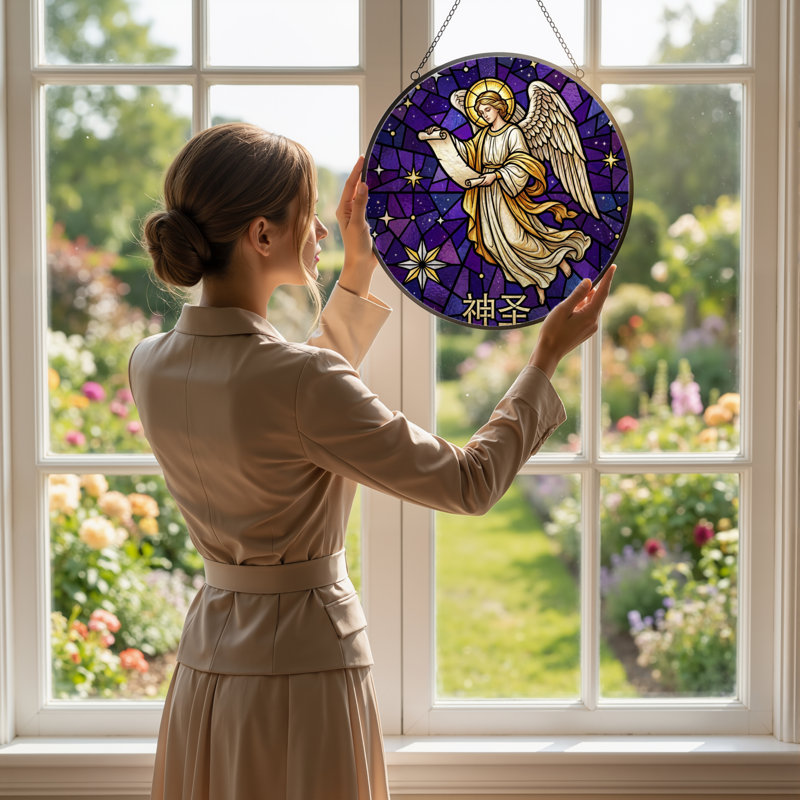 Panneau de vitrail en verre coloré 12 "H Angel, H 12 po x l 12 po
