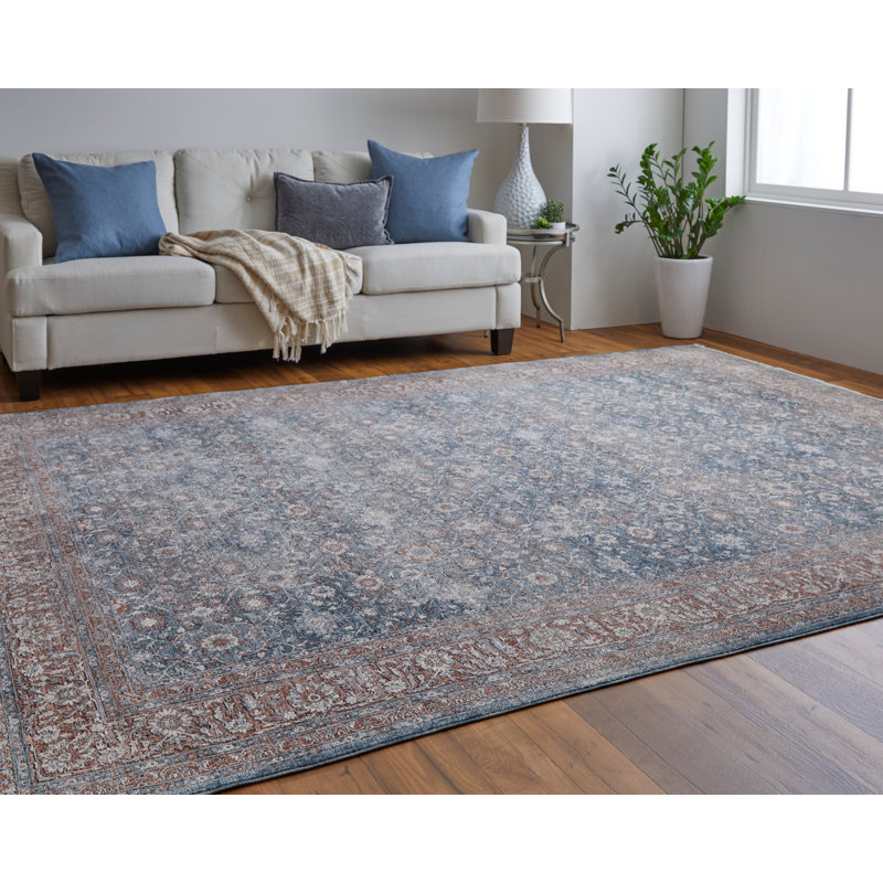 Tapis bleu / rouille Remika Classic 4 po x 5 po - 3 po, Rectangle 5 pi x 7 pi 2 po
