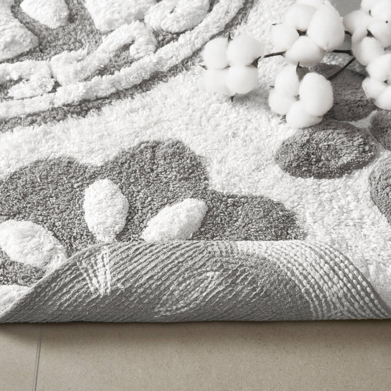 Tapis de bain touffeté en coton 1 pièce Medallion, Gris