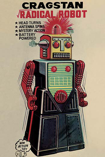 « cragstan », robot radical-imprimé de publicités, 42" H x 28" W
