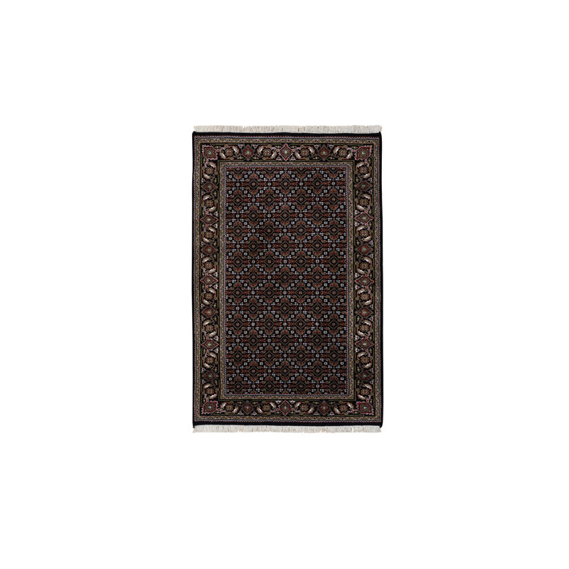 Tapis oriental rectangulaire noir en laine noué à la main 3 pi 0 po x 5 pi 2 po - MOA10264117