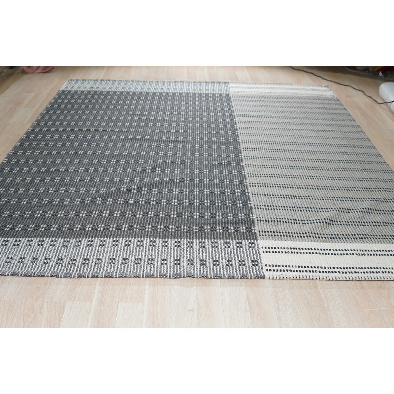 Tapis contemporain en laine et coton tissés à plat Shenae, Rectangle 6 pi x 9 pi