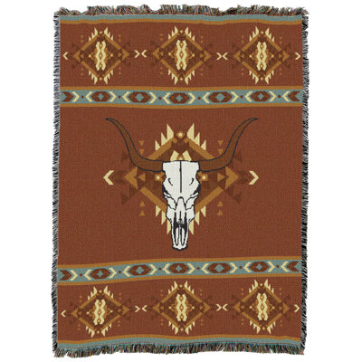 Pure Country Weavers Western Center Skull Large Tapestry Throw Woven from Cotton -  (72x54)