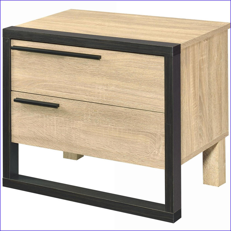 Oak &amp; Rustic Industrial 2-Drawer Bedroom Nightstand